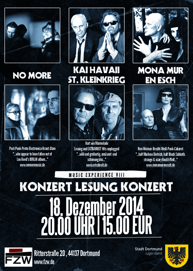 Veranstaltungshinweis: Music Experience VIII am 18.12. in Dortmund mit Kai Havaii/Stefan Kleinkrieg (Extrabreit), No More, Mona Mur & En Esch