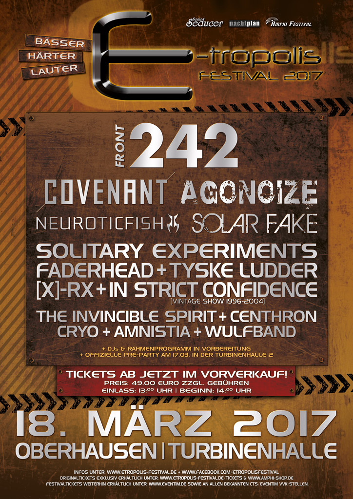 E-Tropolis-Festival 2017: Covenant, Agonoize, Neuroticfish und [X]-RX bestätigt